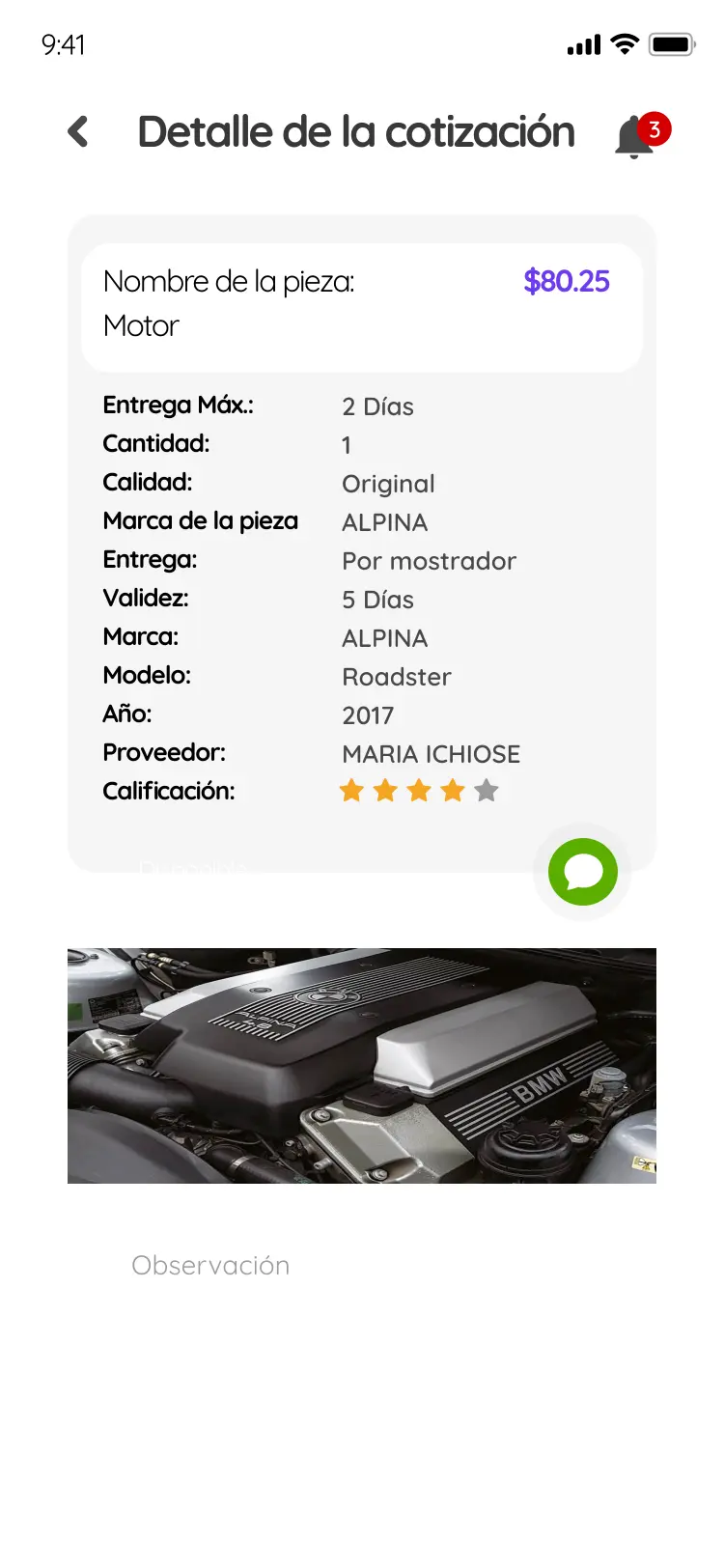 Detalle de cotización en UBYCAR
