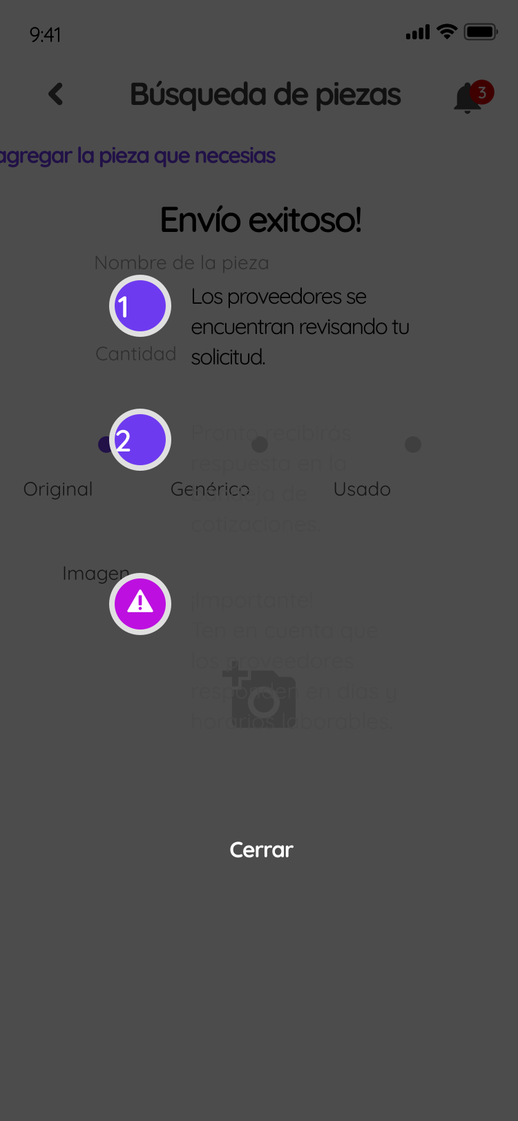 Confirmación real de una solicitud enviada en UBYCAR
